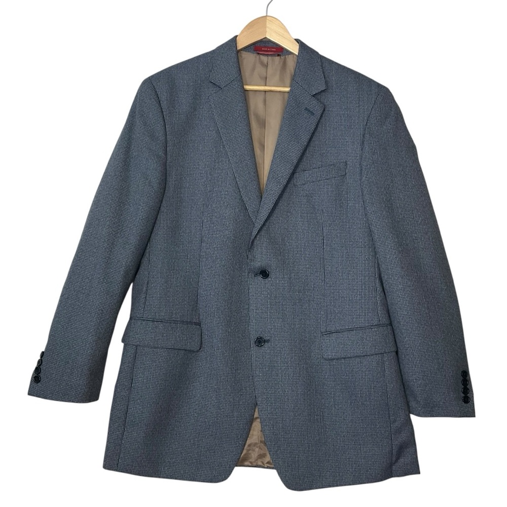 MACY’S IZOD 42L Houndstooth 2 Button Sports Coat Blazer Square Tail Blue Black